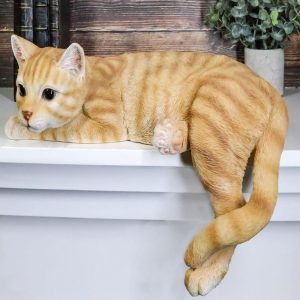 Lifelike Perching Orange Tabby Cat Shelf Sitter Statue 13.25"L Decor Cats Kitten