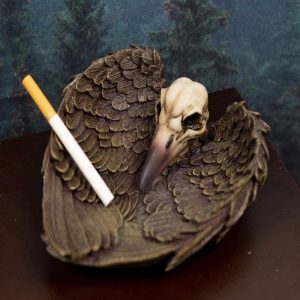 Ebros Edgar Poe Gothic Winged Raven Skull Jewelry Coin Dish Ashtray Figurine