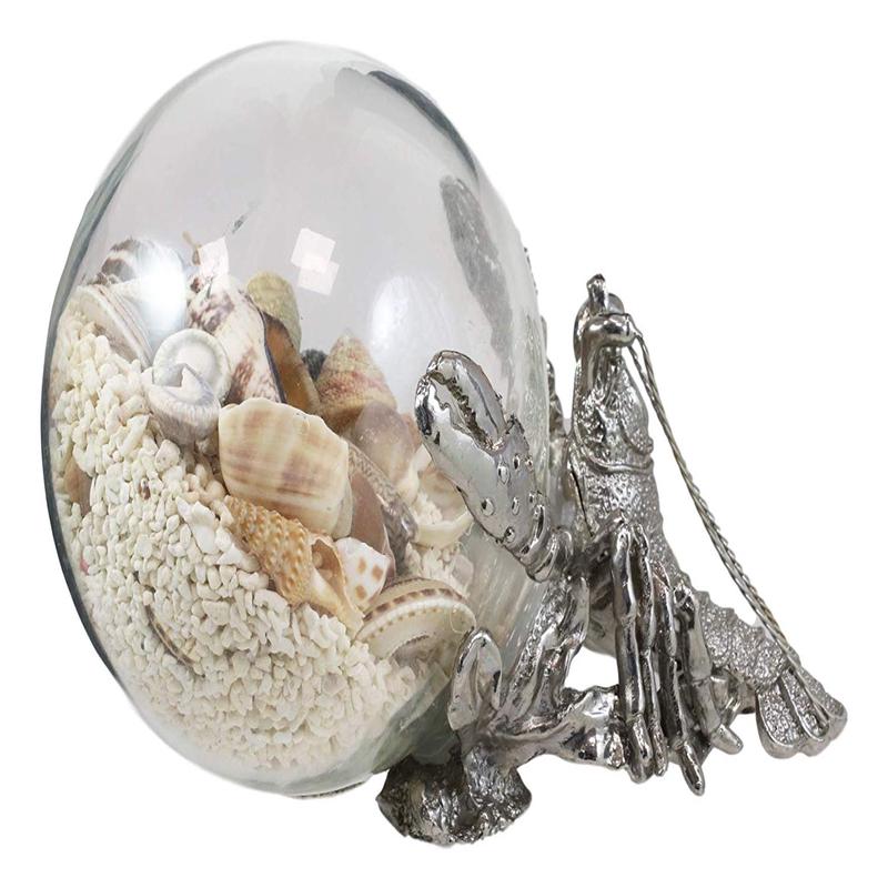 Ebros Nautical Aluminum Sea Lobster Pushing Glass Globe Ball Sculpture 6.25" L