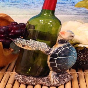 Ebros Nautical Blue Sea Turtle Wine Bottle Holder Caddy Figurine 7.5" High