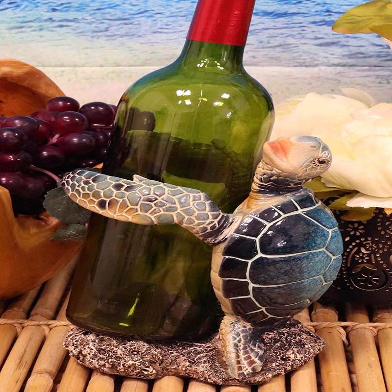 Ebros Nautical Blue Sea Turtle Wine Bottle Holder Caddy Figurine 7.5" High