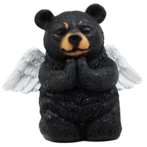 Ebros Praying Winged Angel Bear Figurine 5" H Kneeling Teddy Black Bear Cub Sculpture Decor Inspirational Heavenly Decorative Piece