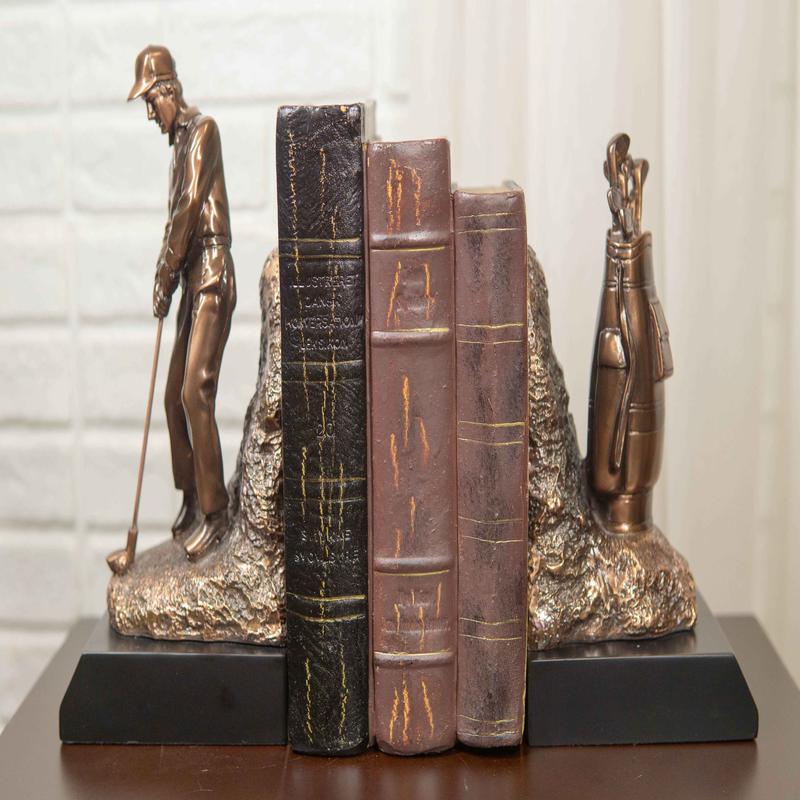 Ebros Professional Golfer And Golf Caddy Bag Bookends Set Statue 8.75"Tall