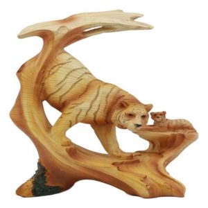 Ebros Prowling Bengal Tiger Statue 7"Tall Faux Wood Resin Tiger Family in Jungle Wildlife Scene Figurine