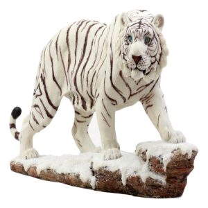 Ebros Prowling Siberian White Bengal Tiger Figurine 11.25"L Predator Stealth Hunter Giant Cat Sculpture