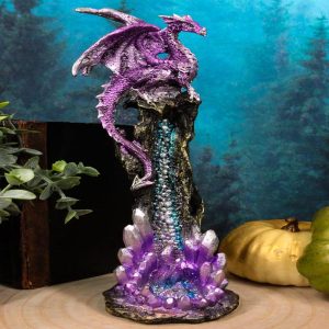 Ebros Purple Dragon On Crystal Rock Quarry Incense Burner Tower Figurine 10.5" H