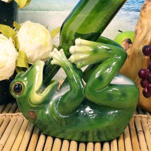 Ebros Rainforest Green Tree Frog Wine Bottle Holder Caddy Figurine 10.25" Long