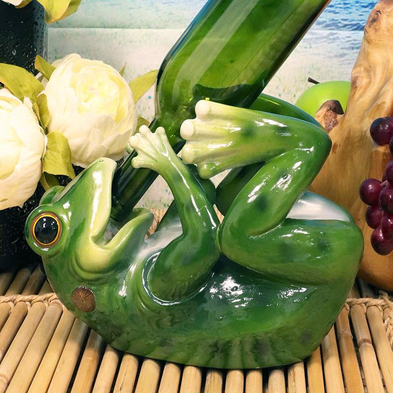 Ebros Rainforest Green Tree Frog Wine Bottle Holder Caddy Figurine 10.25" Long