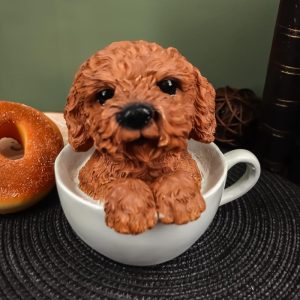 Ebros Realistic Adorable Brown Poodle Dog Teacup Statue 5.75"H