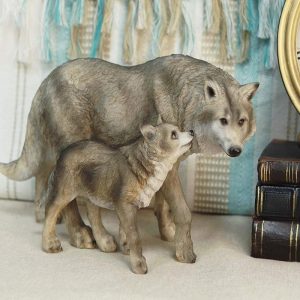 Ebros Realistic Large Gray Wolves Family Strolling Side by Side Statue 10.25" L