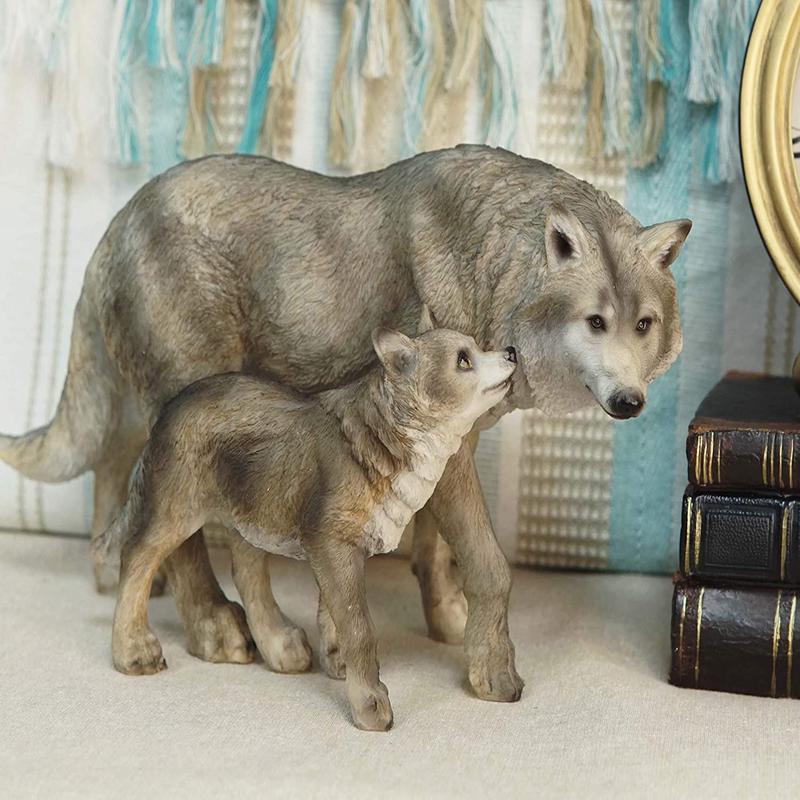 Ebros Realistic Large Gray Wolves Family Strolling Side by Side Statue 10.25" L