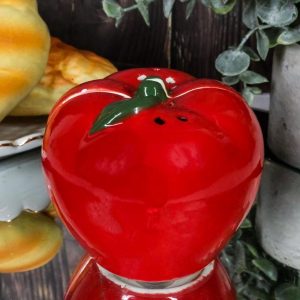 Ebros Red Apples Ceramic Magnetic Salt And Pepper Shakers Set 3" Height