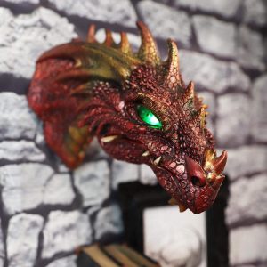 Ebros Red Dragon Head Wall Decor Plaque with Color Changing LED Illuminated Eyes