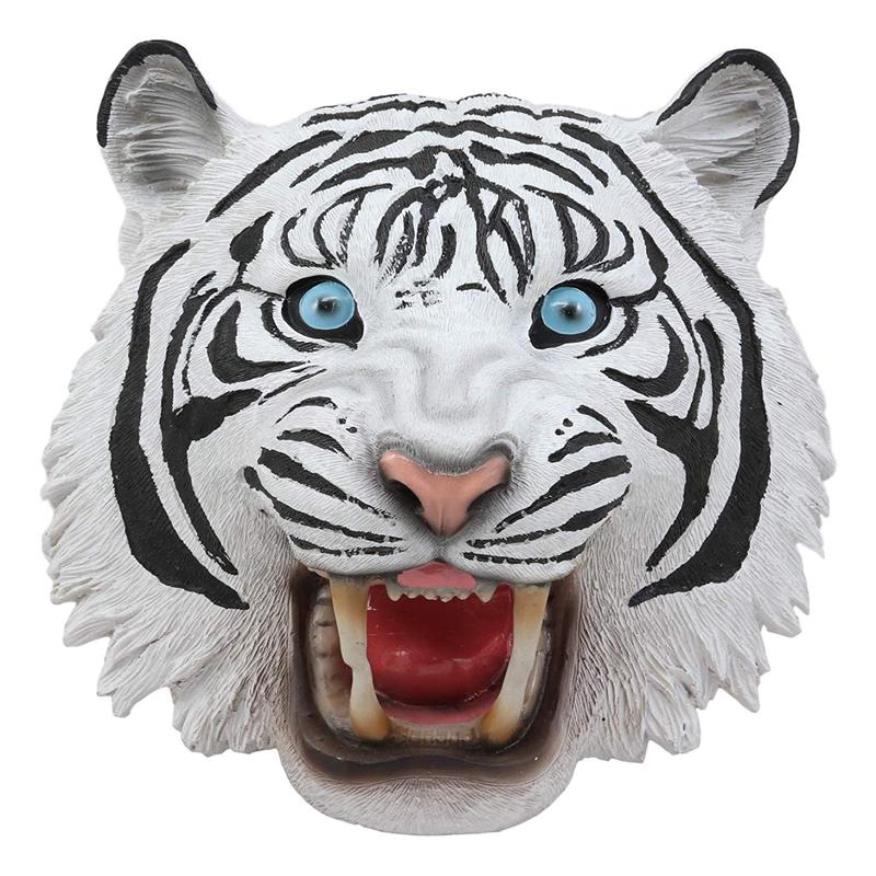 Ebros Roaring Savage Blue Eyed White Siberian Tiger Head Wall Decor Plaque 8.5" Tall Taxidermy Art Decor Sculpture Jungle Apex Predator Wall Bust Plaque of Tigers Cubs Tigress