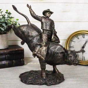 Ebros Rodeo American Cowboy on Bull Resin Figurine-Bronze Finish Resin 10.5"H