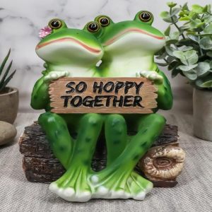 Ebros Romantic Wedding Frog Couple Sitting On Wooden Log Statue "So Hoppy Together" Frog Lovers Figurine Collectible Eternal Happiness Sculpture