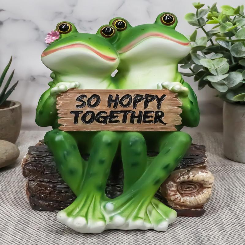 Ebros Romantic Wedding Frog Couple Sitting On Wooden Log Statue "So Hoppy Together" Frog Lovers Figurine Collectible Eternal Happiness Sculpture