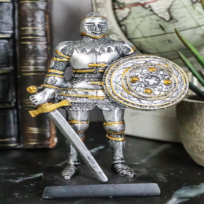 Ebros Royal Knight with Dagger Sword and Round Shield Miniature Figurine 5" H
