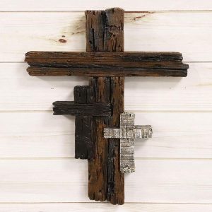 Ebros Rustic 3 Tone Faux Wood Walnut Birch Driftwood Color Wall Cross 16" Tall