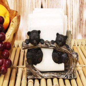 Ebros Rustic Forest 2 Black Bear Cubs Hanging On Tree Branch Napkin Holder