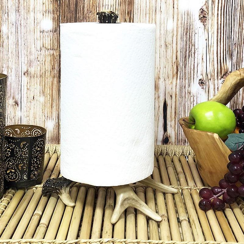 Ebros Rustic Nature Wildlife Woodland Forest Animal Paper Towel Holder Display Dispenser Stand Kitchen Bathroom Home Decor Party Hosting Accent (Stag Deer Antler Bone)
