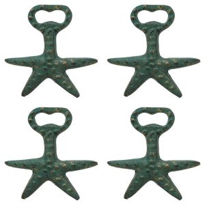 Ebros Rustic Vintage Verdigris Green Cast Iron Metal Nautical Coastal Sea Star Starfish Soda Beer Bottle Cap Opener 5.5" High Tide Beach Coral Echinoderms Party Hosting Decor Accent Accessory (1)