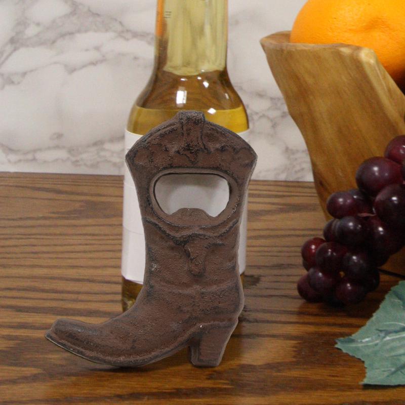 Ebros Vintage Rustic Western Longhorn Steer Cowboy Boot Cast Iron Bottle Cap Opener