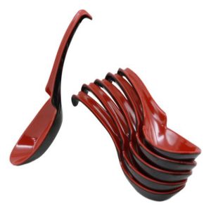 Asian Red Black Melamine Ladle Style Spoons Pack Of 6 Set With Notch And Hook