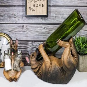 Ebros Dog German Shepherd Wine Holder and Salt Pepper Shakers Holder Set
