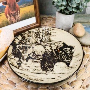Ebros Grassland Plains Bison Buffalo Round Salad Or Dessert Plate Set of 2 8.5"D