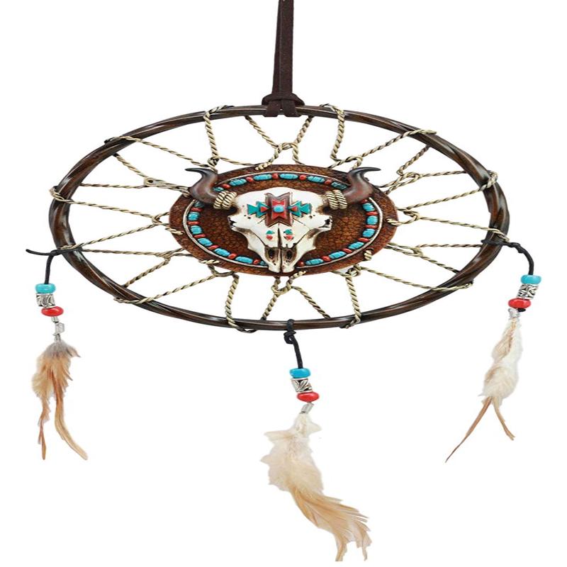 Ebros Native American Animal Spirit Buffalo Skull Dreamcatcher Wall Decor 6.5"Di