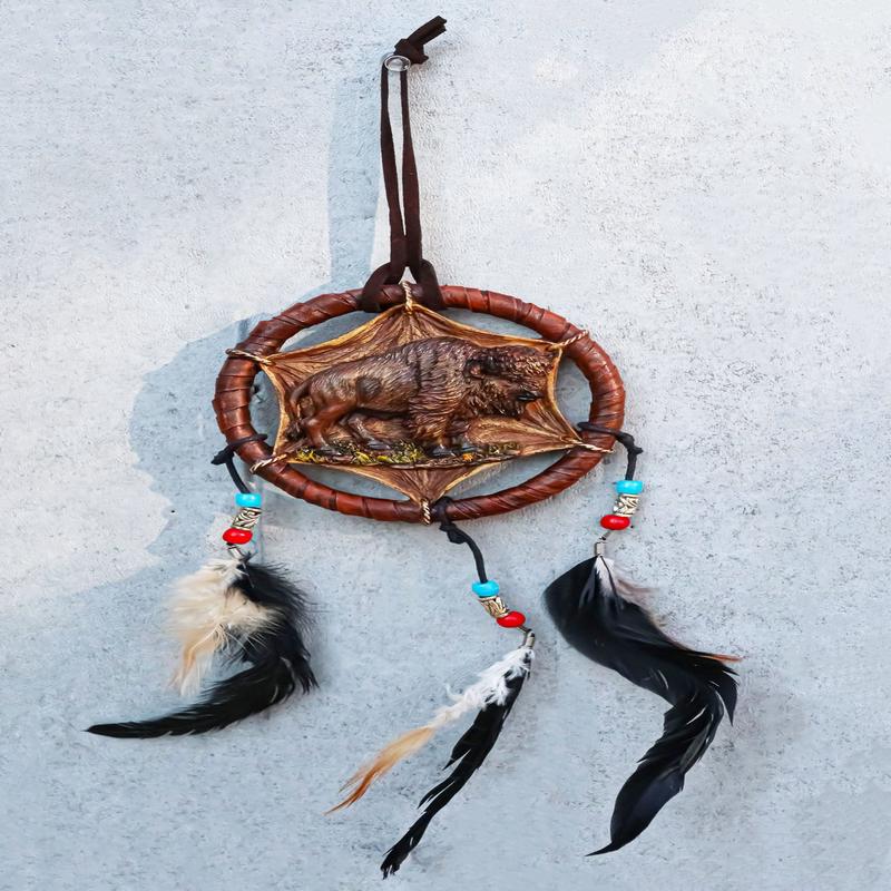 Ebros Native American Sacred Buffalo Bison Cattle Dreamcatcher With 3 Beaded Feathers