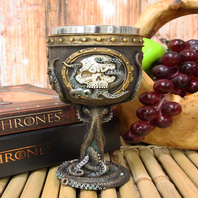 Ebros Nautical Anchor Cthulhu Octopus Wrecking Human Skull In Porthole Wine Goblet