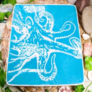 Ebros Nautical Giant Octopus Blue Large Dinner Plate Set of 2 Square 10.75"D