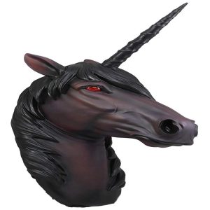 Ebros 'Nightmare' Night Shade Dark Unicorn Wall Head Mount Decor 3D Figurine Ancient Rampart Fabled Steed Black Horned Unicorns with Red Blood Eyes Hanging Decorative Plaque