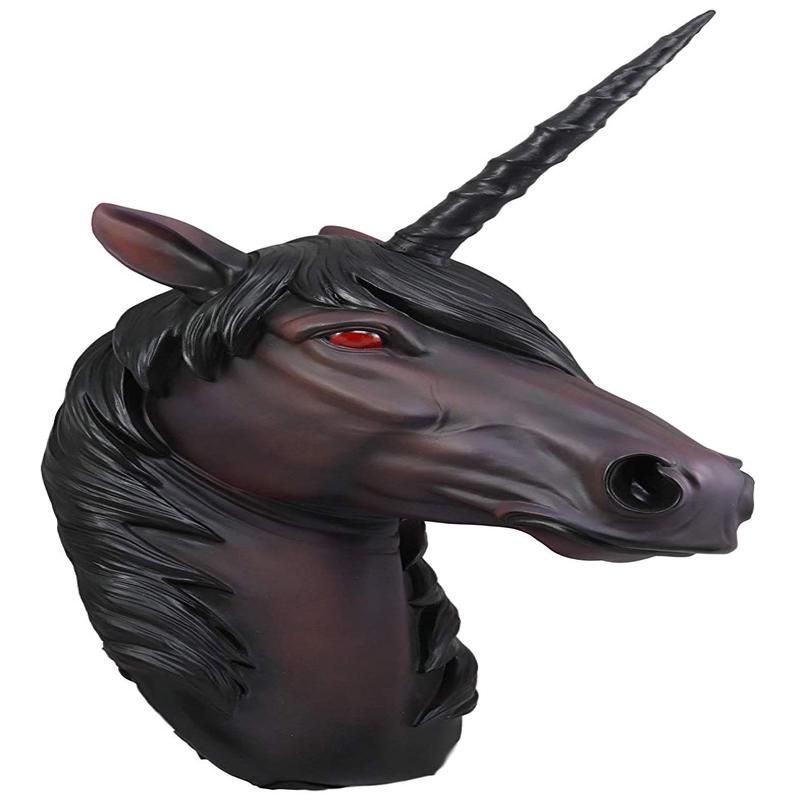 Ebros 'Nightmare' Night Shade Dark Unicorn Wall Head Mount Decor 3D Figurine Ancient Rampart Fabled Steed Black Horned Unicorns with Red Blood Eyes Hanging Decorative Plaque