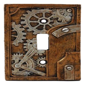 Ebros Novelty Steampunk Clockwork Gearwork Design Wall Light Switch Plate (Gold Background Plate)