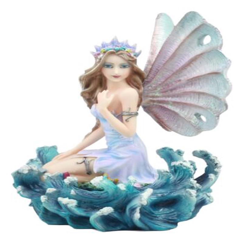 Ebros Ocean Queen Goddess Fairy With Oyster Shell Wings Decorative Statue 10"H