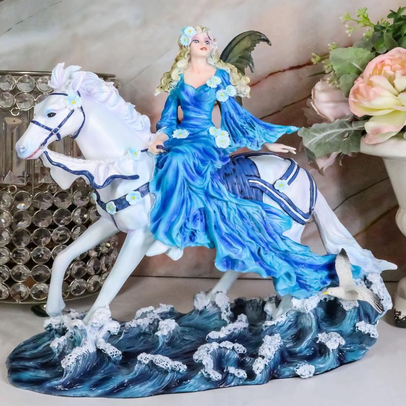 Ebros Ocean Rider Large Water Elemental Euphoria Fairy On White Horse Statue 11.75" Long by Nene Thomas Decorative Mythical Fantasy Figurine FAE Garden Fairies Nymphs Pixies Collectible Sculpture
