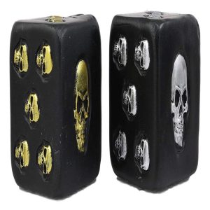 Ebros Oversized Decorative 2.25"H Cube Silver And Gold Skull Face Gaming Dice Decor
