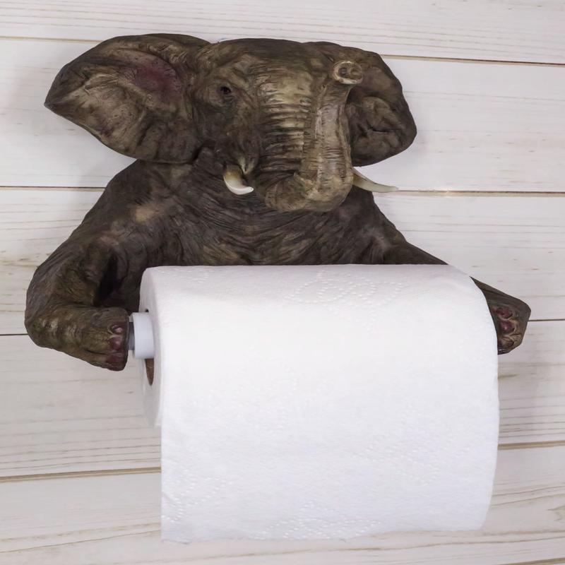 Ebros Pachyderm Servant Safari Elephant Holding Toilet Tissue Paper Holder