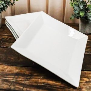 Ebros Pack Of 4 Kitchen And Dining Modern Contemporary Design Porcelain Square Appetizer Plates 8.25"Wide Restaurant Supply Grade Dishwasher And Microwave Safe Perfect For Salad Dessert Hors d'oeuvre