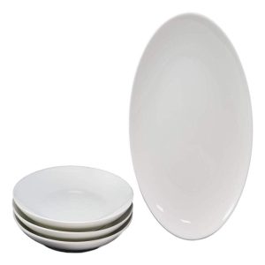 Ebros Pack Of 4 Kitchen Dining Modern Contemporary Sleek Design Natural White Porcelain Round Plates Restaurant Supply Dishwasher And Microwave Safe (10" Dinner Entree Serveware Plate)
