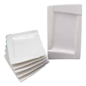Ebros Pack Of 6 Kitchen Dining Modern Contemporary Design White Porcelain Square Plates Rhombus Well (7" Bread Appetizer Salad Dessert Side Plate Style)