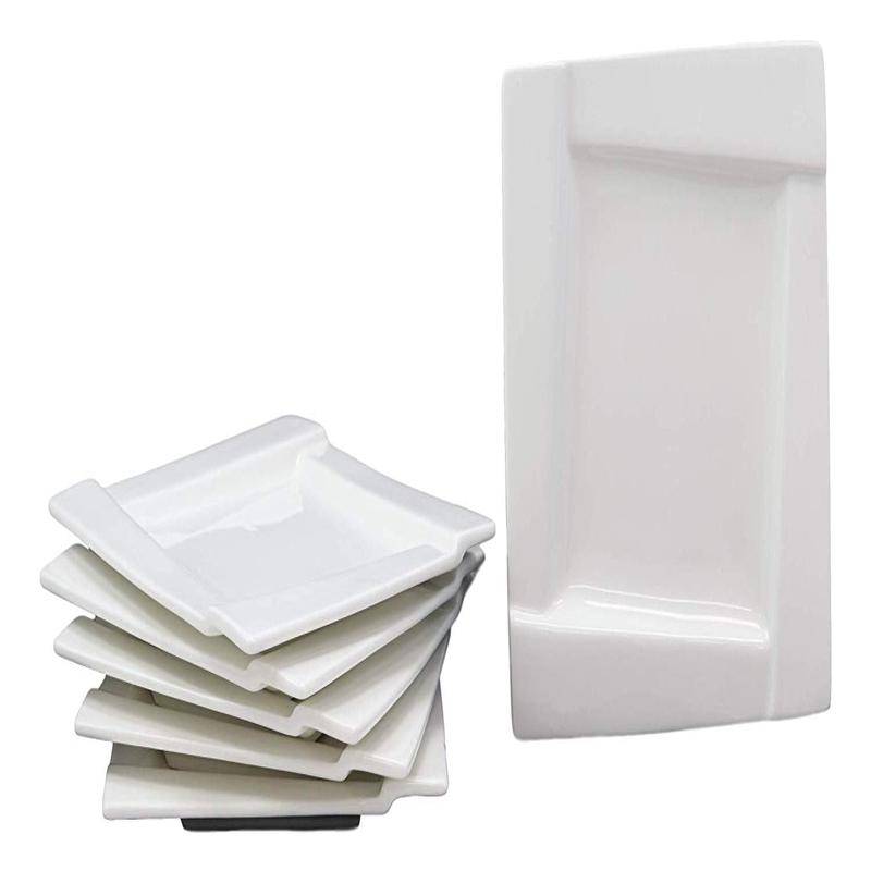 Ebros Pack Of 6 Kitchen Dining Modern Contemporary Design White Porcelain Square Plates With Rhombus Well Restaurant Supply (5.5" Appetizer Salad Dessert Side Plate Style)