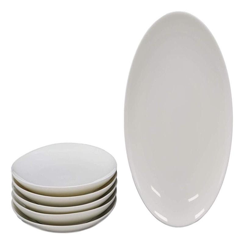 Ebros Pack Of 6 Kitchen Dining Modern Contemporary Sleek Design Natural White Porcelain Round Plates Restaurant Supply Dishwasher And Microwave Safe (8" Lunch Entree Large Dessert Plate)