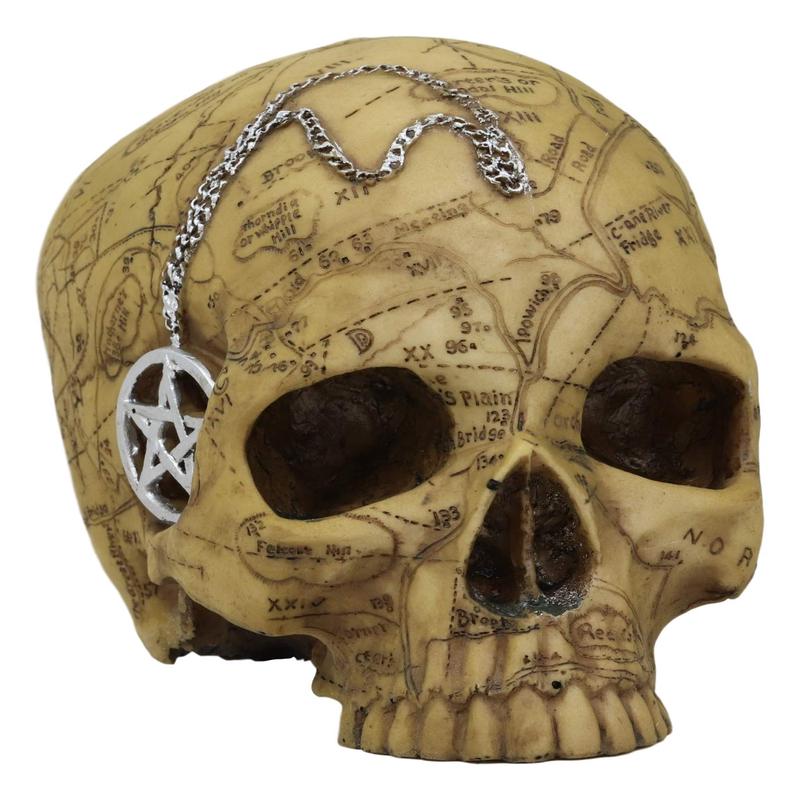 Ebros Paranormal Pentagram Colonial Witch Salem Map Skull Statue 7" Long Supernatural Occultist Sculpture As Home Decorative Witchcraft Medium Halloween Party Centerpiece