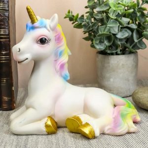 Ebros Pastel Colors Majestic Rainbow Mane Unicorn Mare Horse with Golden Horn
