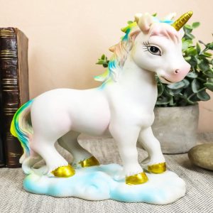 Ebros Pastel Colors Majestic Rainbow Mane Unicorn Mare Horse with Golden Horn Figurine