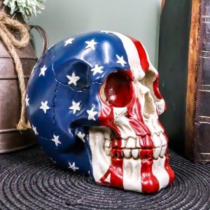 Ebros Patriotic US American Flag Star Spangled Banner Skull Decorative Figurine 5.5"Long Macabre Collectible Statue Historical Pride And Prejudice Freedom Decor of Skulls or Halloween Themed Sculpture
